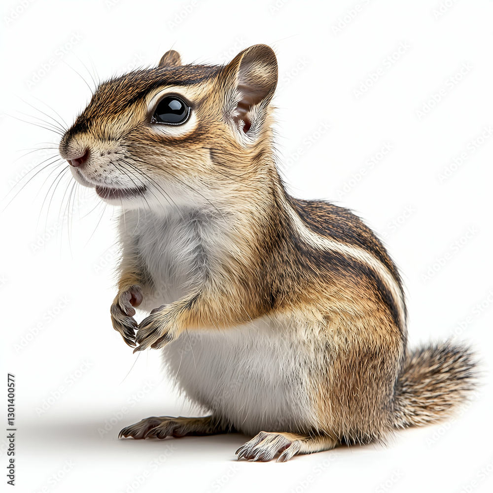 Obraz premium Portrait of Curious Squirrel on White Background: Woodland Wildlife and Fur Detail Photography