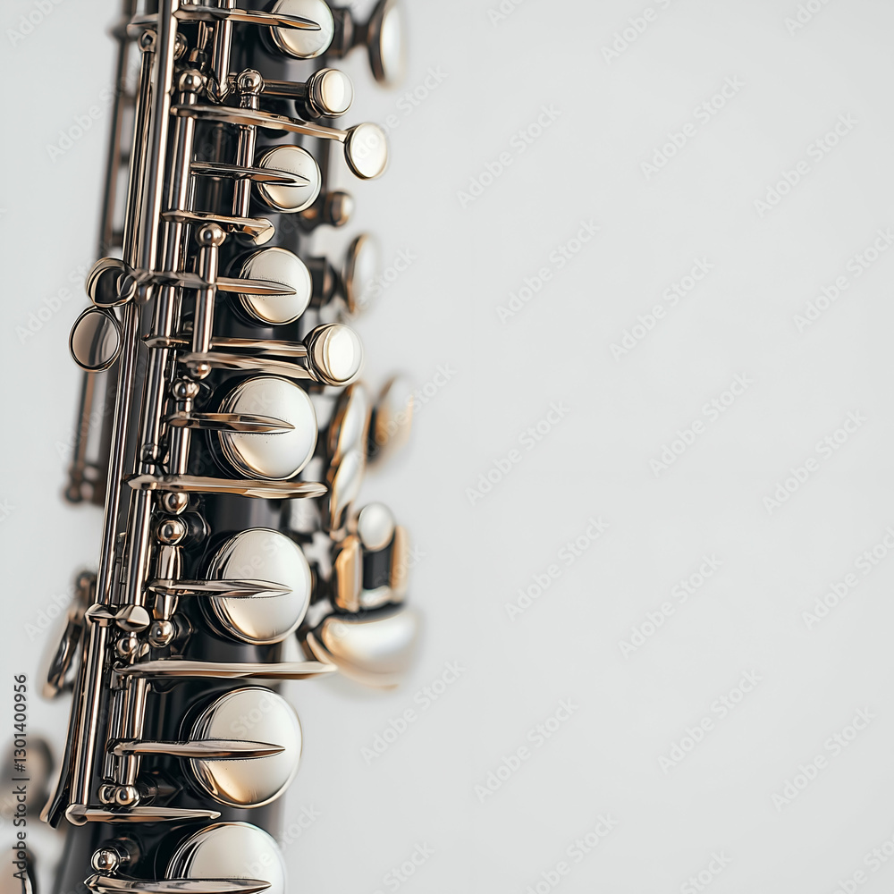 Fototapeta premium Close-Up of Saxophone: Modern Brass Instrument in Elegant Black and White Photography