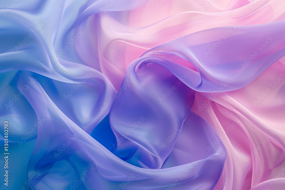 Obraz premium Flowing Fabric Texture in Soft Blue, Pink, Purple Hues for Creative Backgrounds and Designs