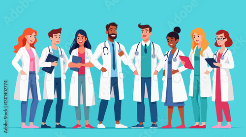 Diverse Healthcare Team Illustration, Cartoon Doctors and Nurses, Medical Professionals Vector Art