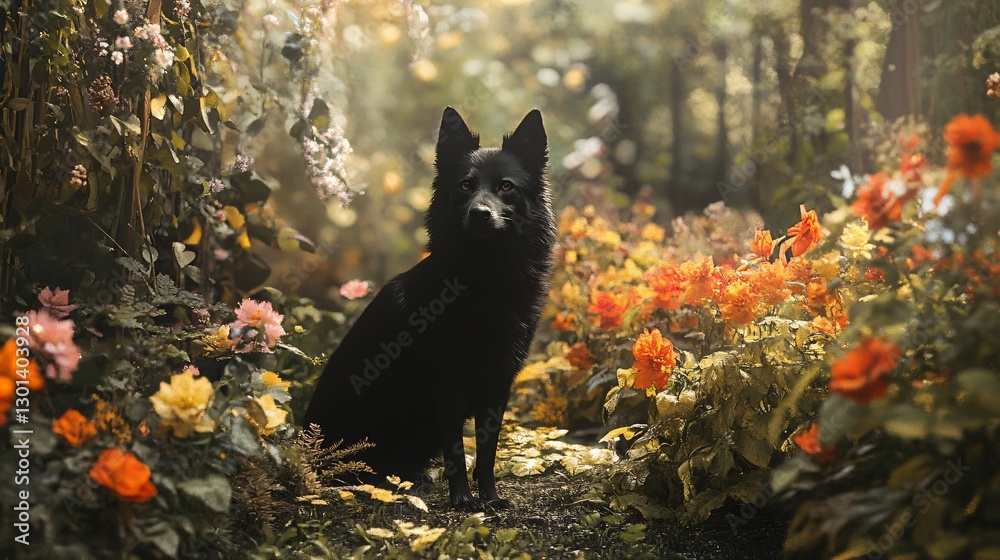 Schipperke Dog Enjoys Garden Time on Latus Surface Schipperke Dog Enjoys Garden Time on Latus Surface