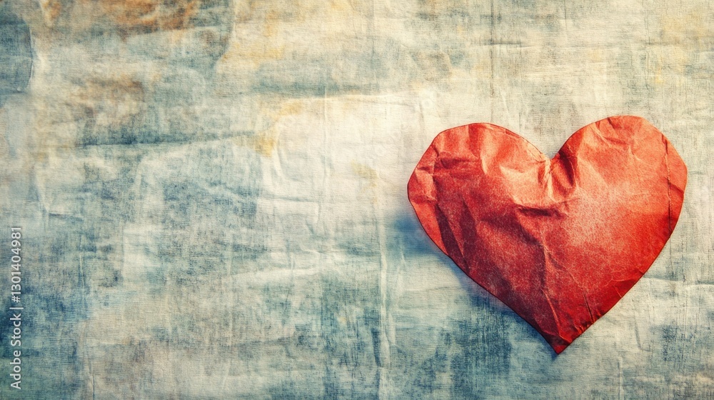 Red Paper Heart Resting On A Textured Background Displayed Red Paper Heart Resting On A Textured Background Displayed