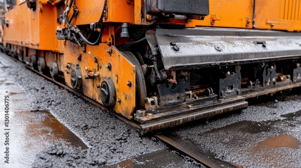 Naklejka premium Dynamic Asphalt Paving Machinery in Urban Landscape