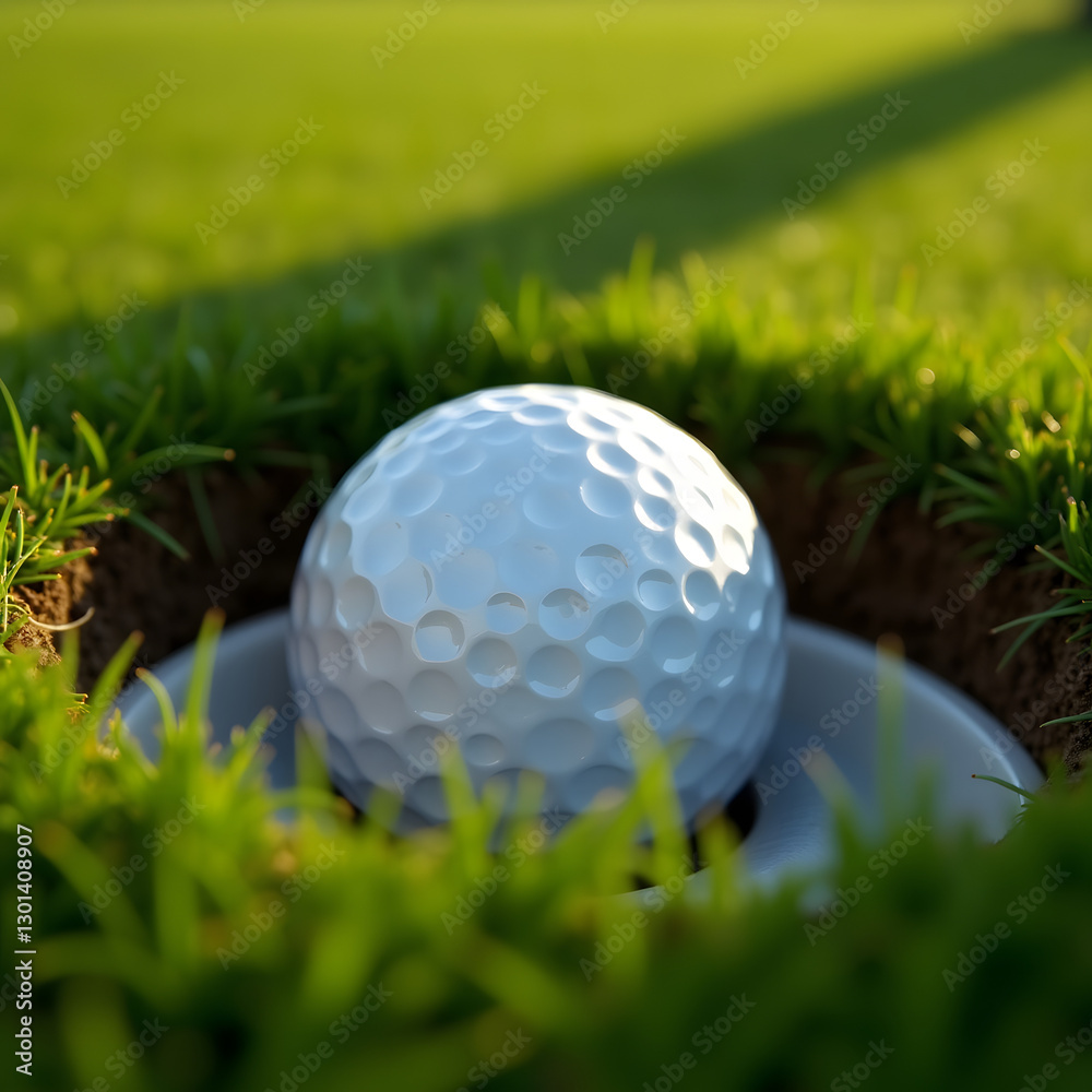 Close-Up of Golf Ball Inside the Hole on a Green – Precision, Sport, and Recreation. Close-Up of Golf Ball Inside the Hole on a Green – Precision, Sport, and Recreation.