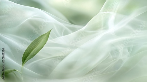 A green plant leaf and white fabric abstract background image