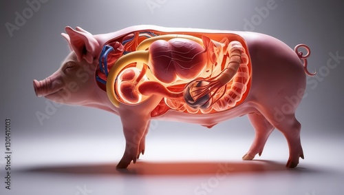 Exploring pig anatomy internal organ structure laboratory setting educational illustration