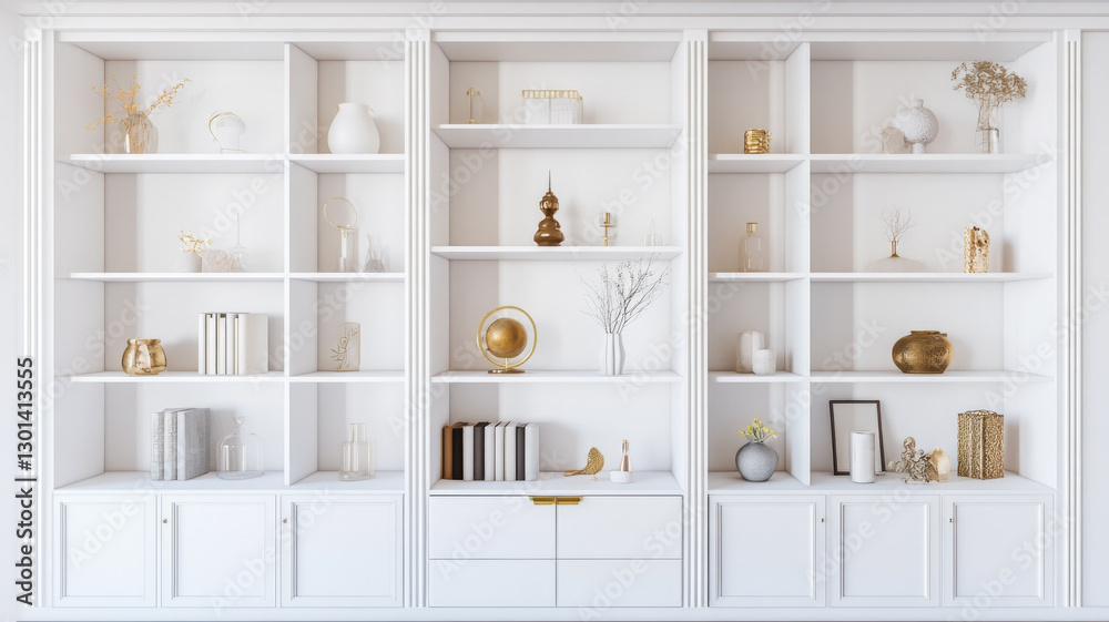 Fototapeta premium A white bookcase with many books on it