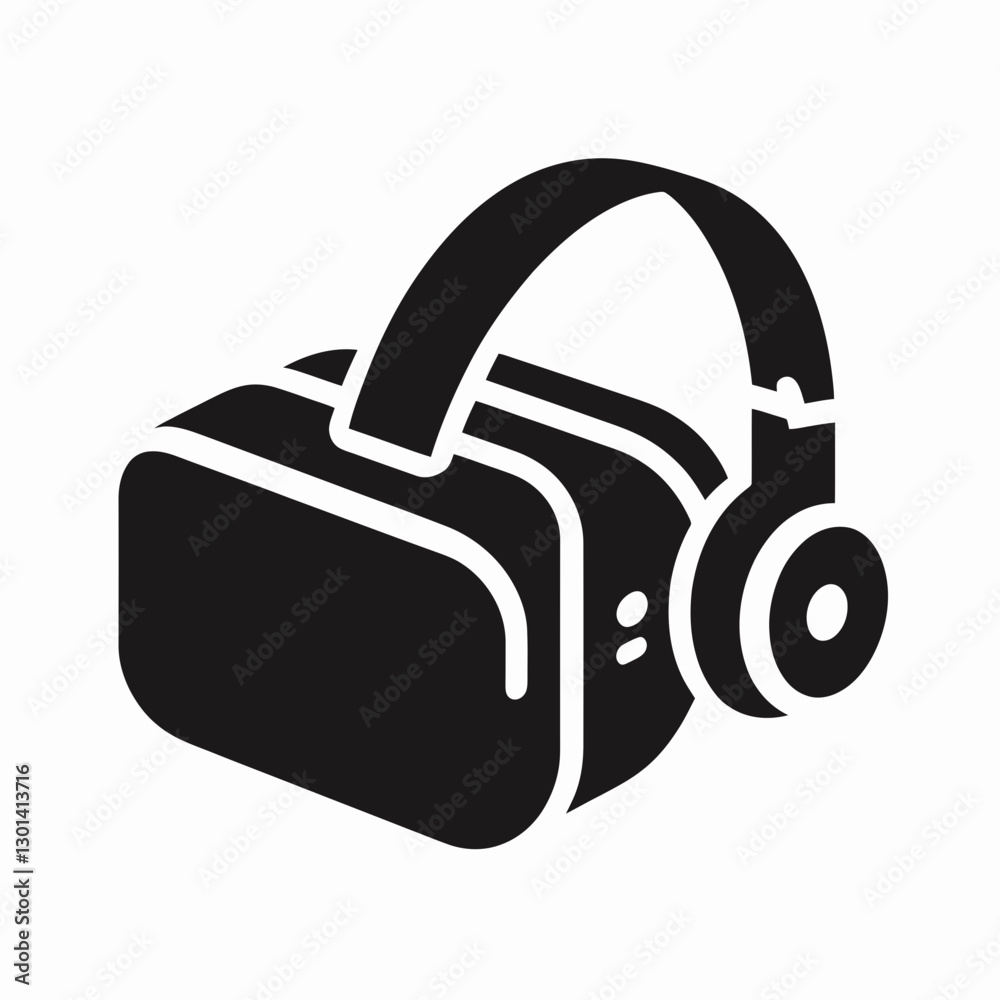 very simple flat and single minimalist VR Headset Silhouette in black on a white background very simple flat and single minimalist VR Headset Silhouette in black on a white background