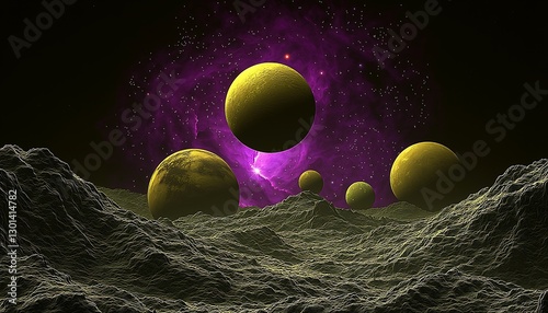 Alien Planet's Purple Nebula Sunset