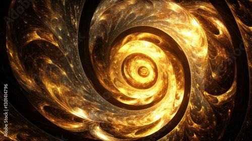 A golden glowing spiral displaying an abstract design with curves
