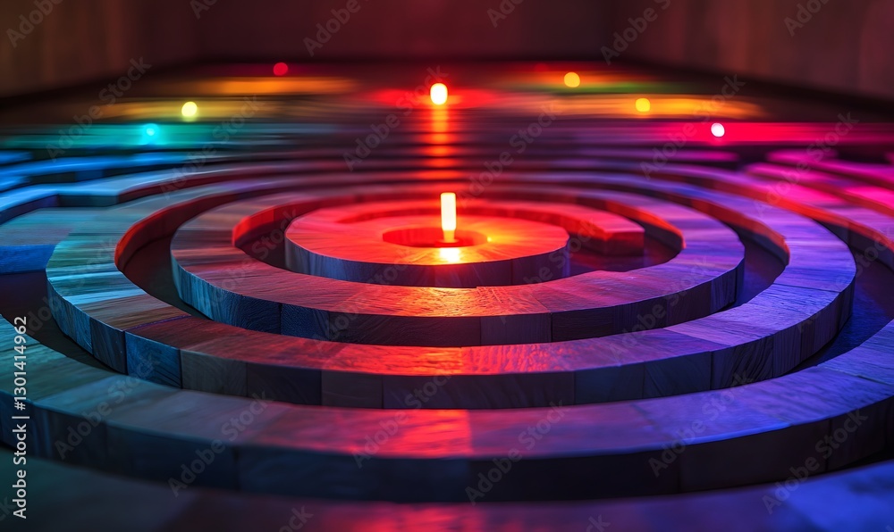 Fototapeta premium Luminous Maze: A Wooden Labyrinth Glowing with Vibrant Neon Light