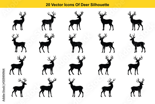 20 Vector Icons of Deer Silhouettes for Design