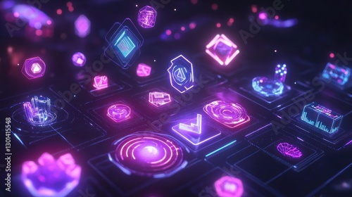 Wallpaper Mural Futuristic futuristic interface with glowing shapes and light effects Torontodigital.ca