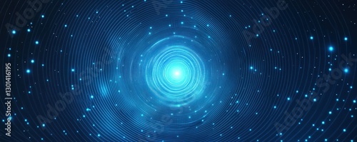 Abstract blue background with glowing concentric circles and light dots.