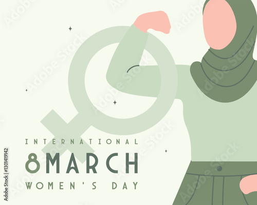 Celebrate Women’s Day with a powerful design: A hijabi girl’s hand inside the female symbol, surrounded by stunning green tones. Perfect for social media & versatile projects. #WomensDay #Empowerment