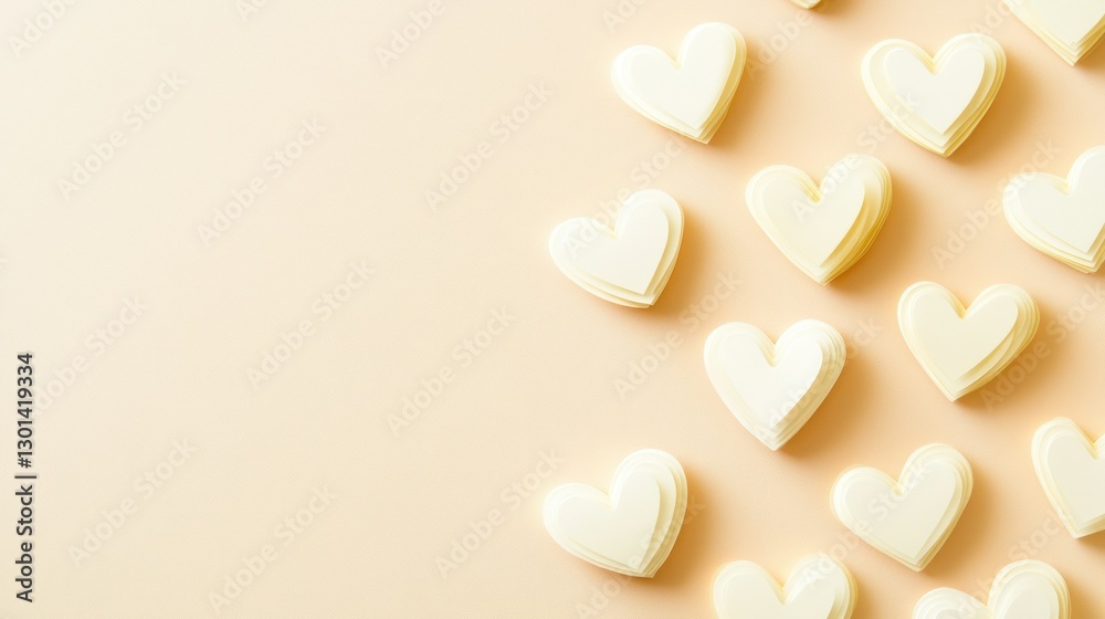 Obraz premium Creamy hearts are arranged on a soft colored neutral background