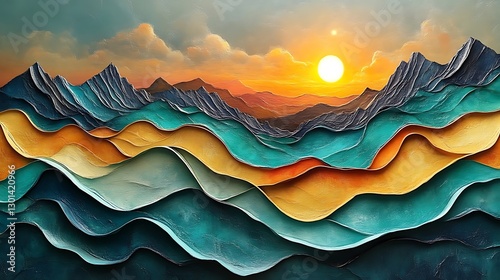 Sunset Over Paper Mountainscape