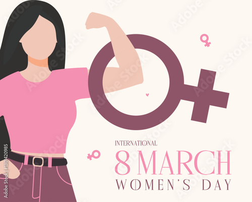 Banner & post design for March 8, Women’s Day: A girl’s hand inside the female symbol, stunning light & dark pink with yellow tones. Perfect for social media & versatile projects. #March8 #WomensDay