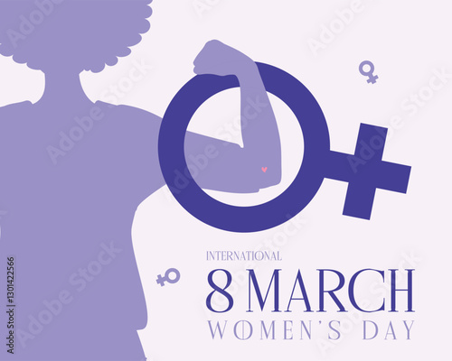 Banner & post design for March 8, Women’s Day: A girl’s hand inside the female symbol, elegant purple & white tones. Perfect for social media & versatile projects. #March8 #WomensDay
