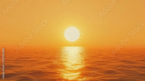 The Warm Sunset Is Over Calm Ocean Water Reflection