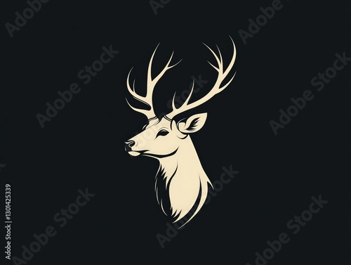 A stylized deer head with large antlers on a black background. photo