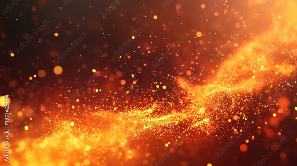 Fototapeta premium Abstract representation of floating particles in fiery orange and brown