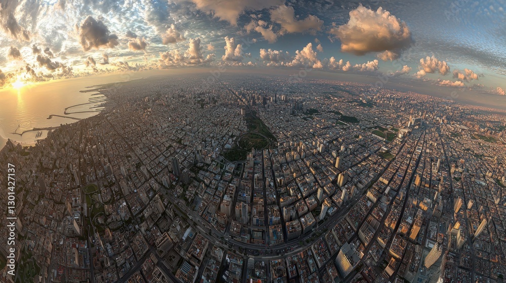 Aerial Panorama of Cityscape at Sunset Aerial Panorama of Cityscape at Sunset
