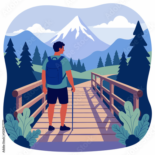 A hiker enjoys the breathtaking view from a bridge in nature