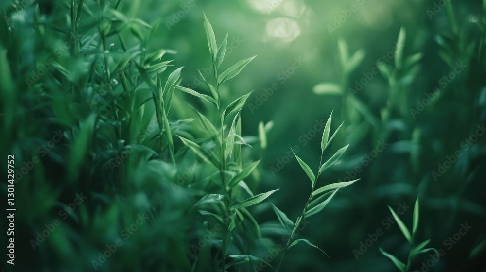 Fototapeta premium Some Green Plants and Leaves In A Natural Garden Setting