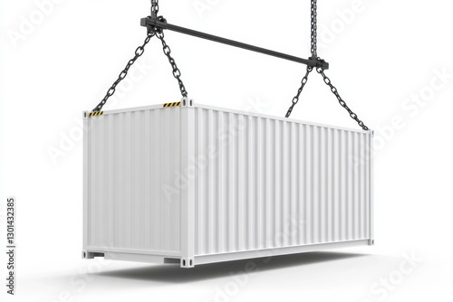 Heavy container being lifted by crane in a construction site situated in an urban environment during daylight hours