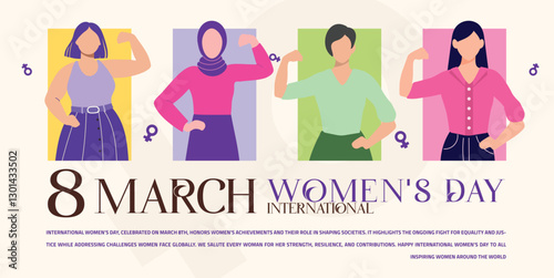 Empowering March 8 Women’s Day Banner & Post: 4 powerful women in a stunning, unique design. Perfect for social media & all design projects. #March8 #WomensDay