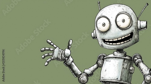 Cartoon robot waving, whimsical illustration photo