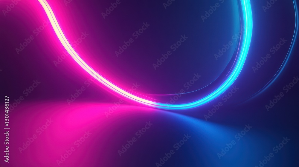 Fototapeta premium Bright neon colored lines curving and reflecting across surface space