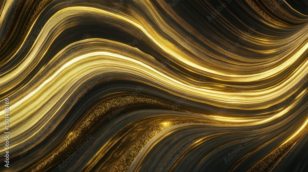 Abstract golden and black flowing curves forming an elegant background Abstract golden and black flowing curves forming an elegant background