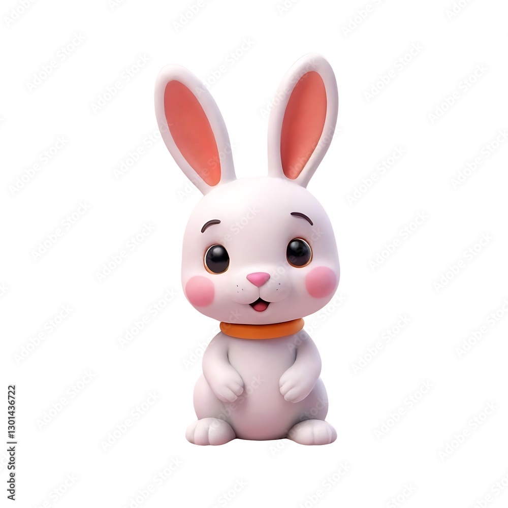 Obraz premium White rabbit with orange collar, 3d cover, 3d rendere, vector, 3d