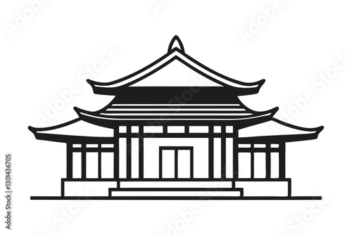 Korean Colossal House Vector. Detailed Line Art in Black Fill