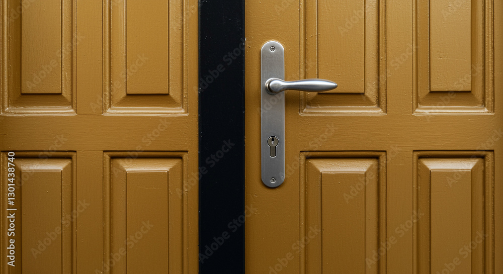 Close-up of elegant wooden door with silver handle Close-up of elegant wooden door with silver handle