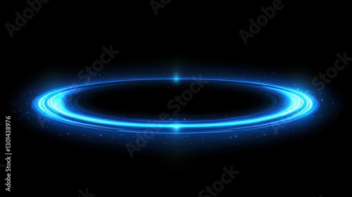 A glowing blue halo against a dark background with lights