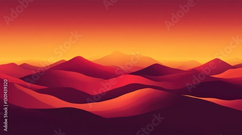 A stylized sunset landscape with rolling desert sand dunes