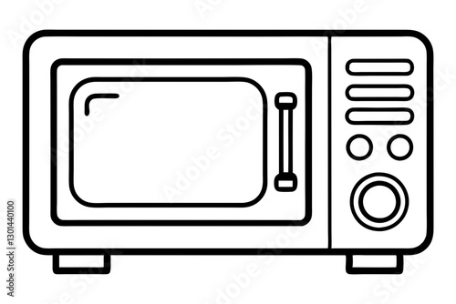 Microwave Oven Vector Illustration in Simple Line Drawing