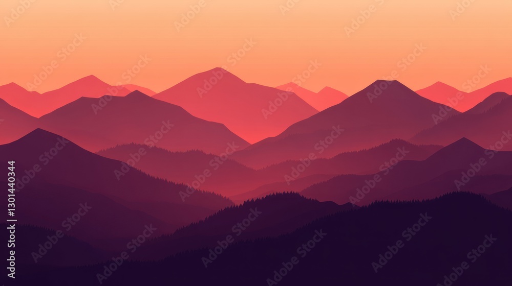 Gradient Silhouette of Mountain Ranges Under Evening Sky Gradient Silhouette of Mountain Ranges Under Evening Sky