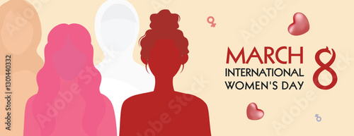 March 8 Women’s Day Banner & Post: 4 girls in a powerful & loving design with stunning harmonious colors. Perfect for social media & versatile projects. #March8 #WomensDay