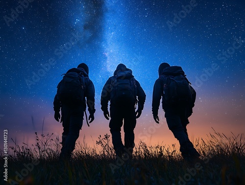 Hikers Stargazing Night Meadow