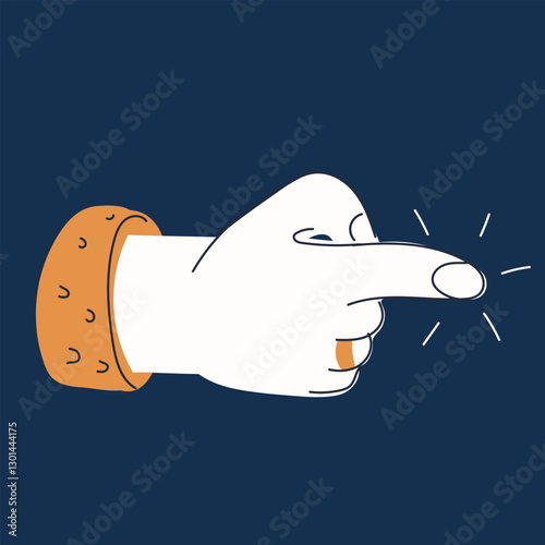 Cartoon vector illustration of a hand with a bold index finger pointing ahead, symbolizing focused determination and a clear direction toward success