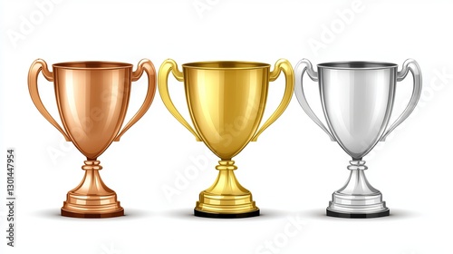 Wallpaper Mural Blank Golden, Silver, and Bronze Champion Trophies on White
 Torontodigital.ca