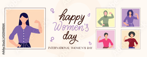 March 8 Women’s Day Banner & Post: Celebrate 5 unique females with vibrant harmonious tones. Perfect for social media & versatile projects. #March8 #WomensDay