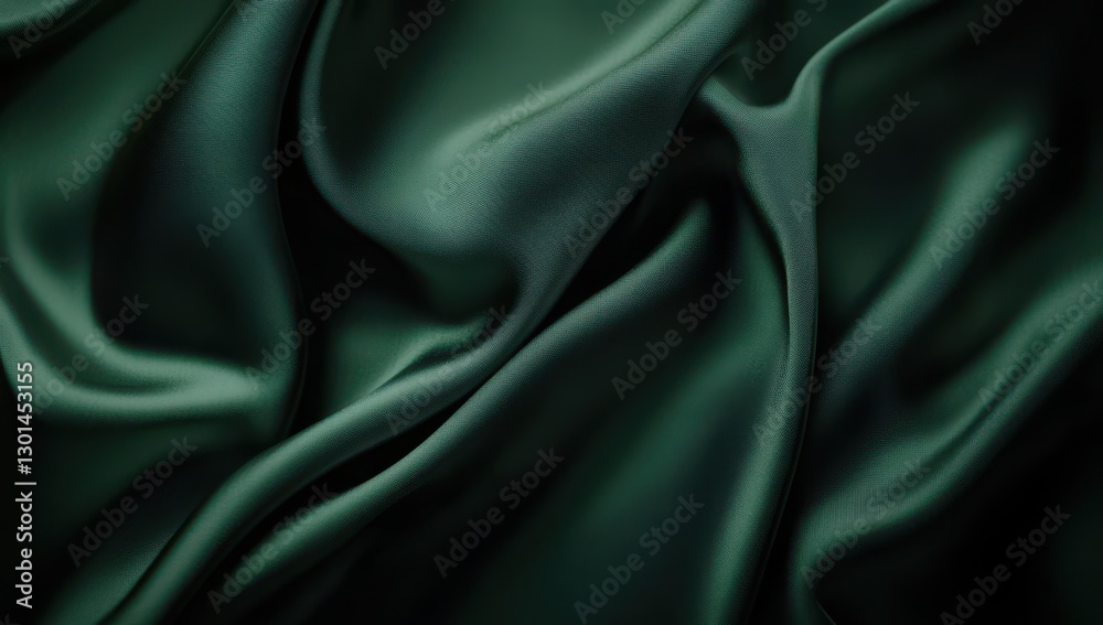 Obraz premium Luxurious Dark Green Silk Fabric with Elegant Drapes and Rich Textures for Backgrounds, Textiles, Fashion, and Design Projects
