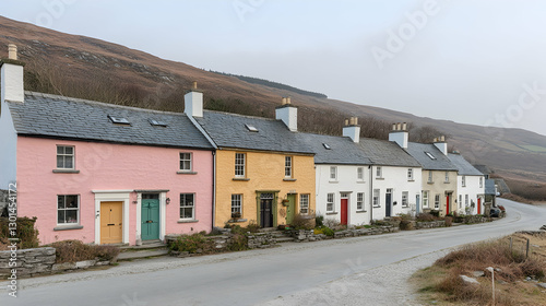 Colorful houses line a mountain road