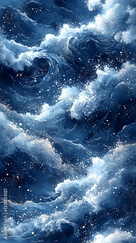 Ocean waves sparkle in blue water abyss
