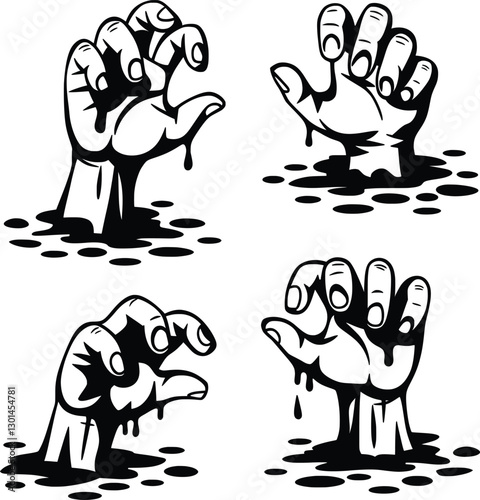 Creepy Zombie Hands Rising from the Grave, Horror Art Illustration